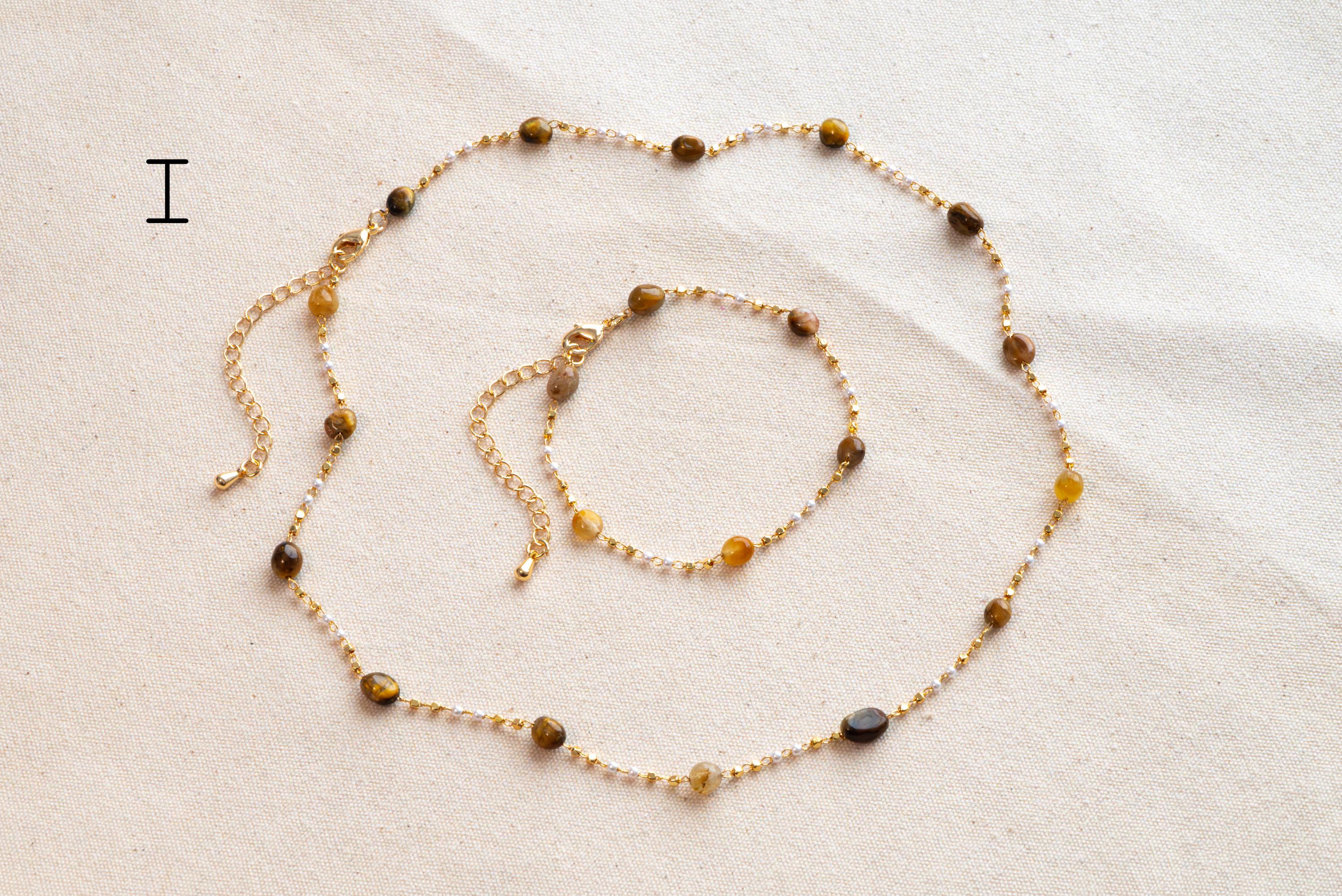 Natural Gemstone faux Pearl Chain Bracelet Necklace Anklet, Gold Beaded Jewelry, Minimalist Layering Chain, Jewelry Supplies (#LK-625)